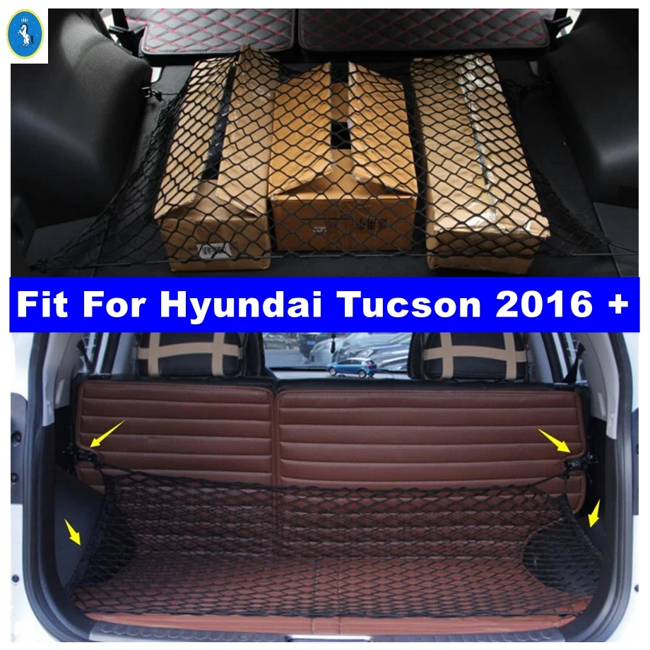 

Auto Trunk Rear Storage Cargo Luggage Elastic Mesh Net Holder With 4 Hooks Pocket Accessories Fit For Hyundai Tucson 2016 - 2020