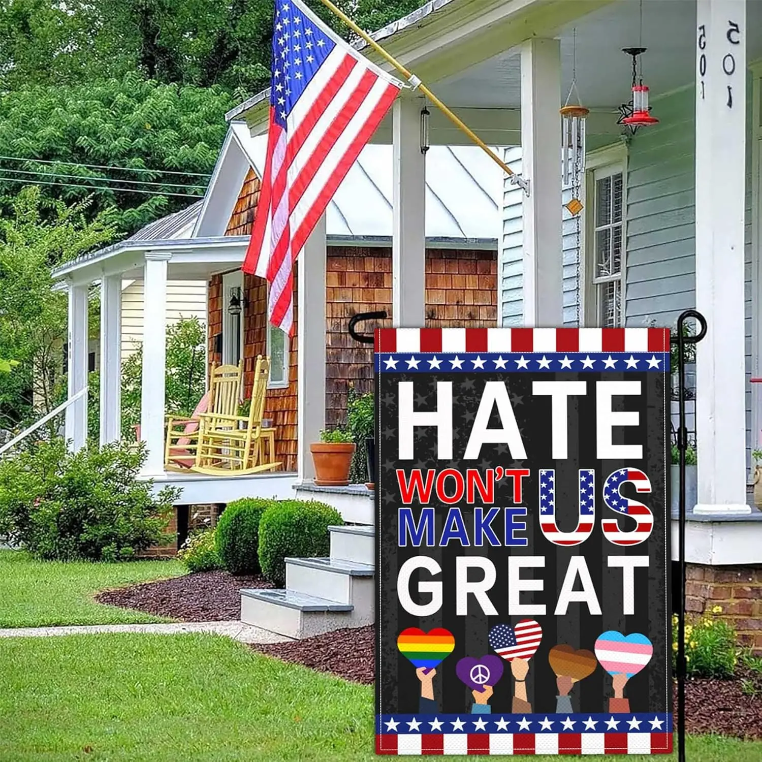 Hate Wont Make Us Great Garden Flag Peace Diversity Equity Inclusion Pride Yard Garden Signs Flags for Outside 12x18 Double jjp