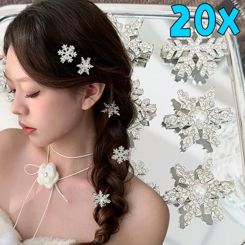 

2/20pcs Christmas Hair Clips Snowflake Rhinestone Hair Accessories for Women Winter Party Hairpins Side Bang Clips Jewely Gifts