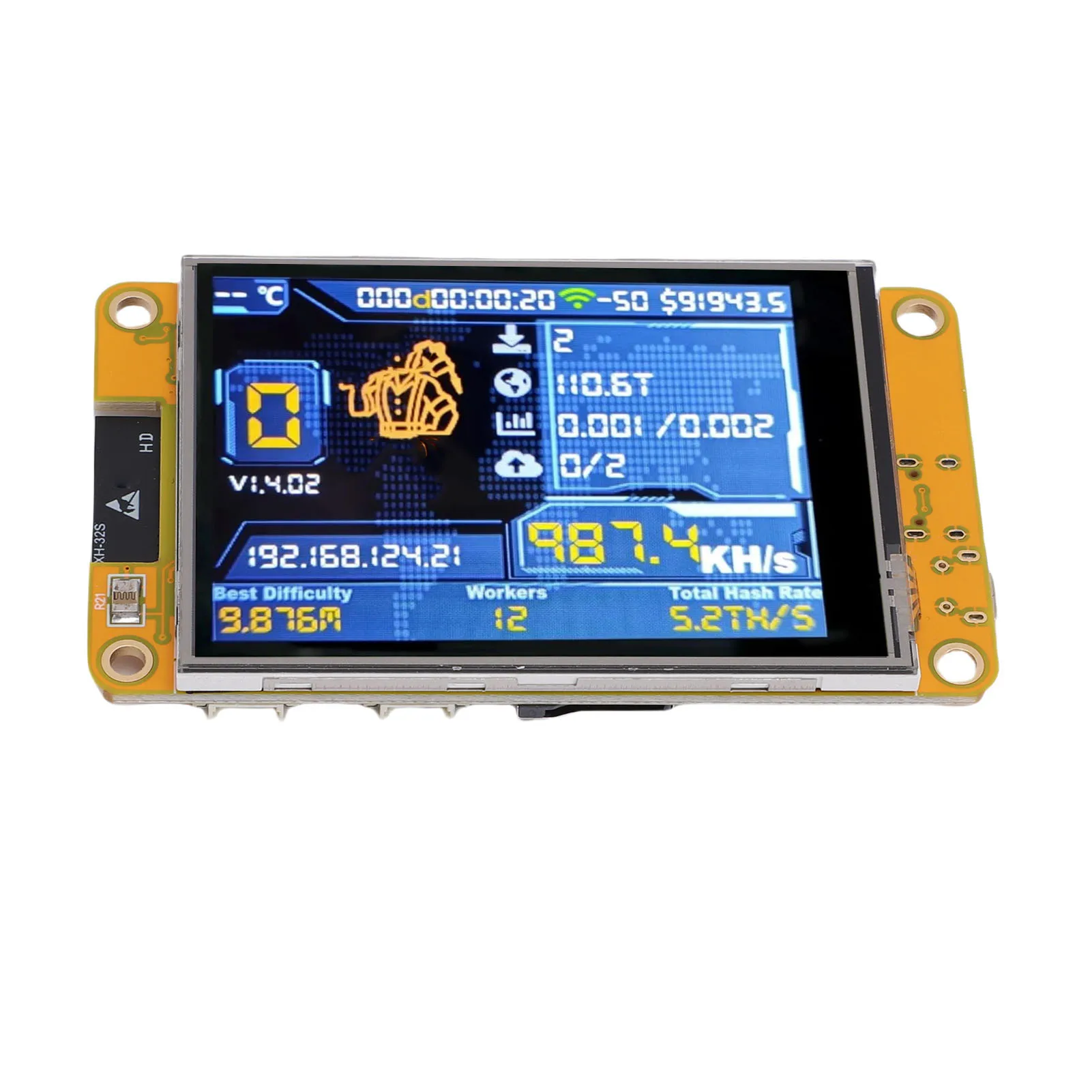 

Bitcoin Miner Support for ESP32 WiFi 1060KH/s Bluetooth 4.2 USB BTC Solo Mining Machine with 2.8 Inch Screen Plug and Play