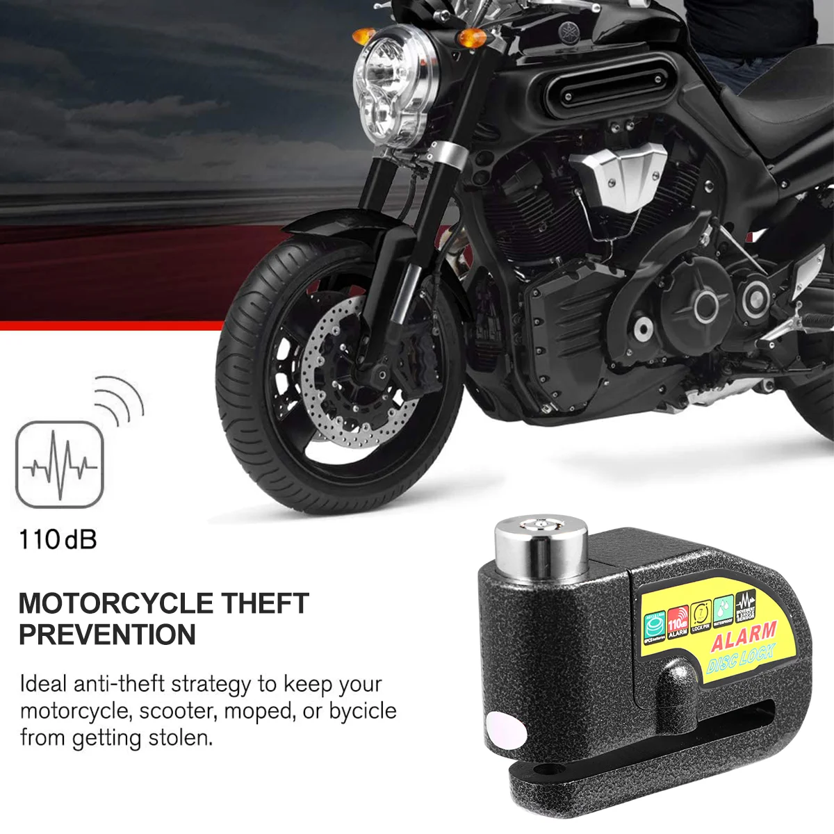 

Bike Alarm Lock Disc Brake Motorcycle Anti-theft Waterproof Padlock Reminder Cable