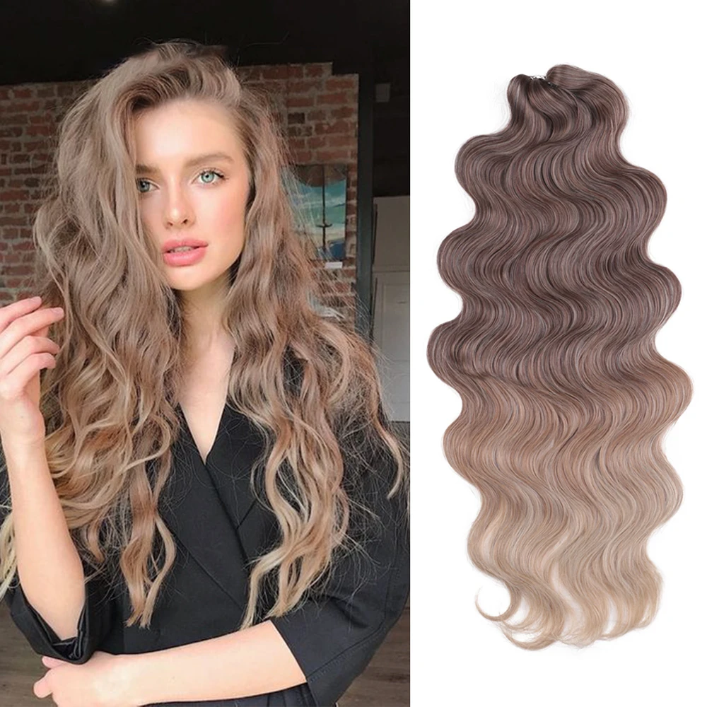 

Body Synthetic Loose Body Deep Wave Braiding Hair Extensions 24 Inch Water Wave Braid Hair Ombre Blonde Twist Crochet Curly Hair