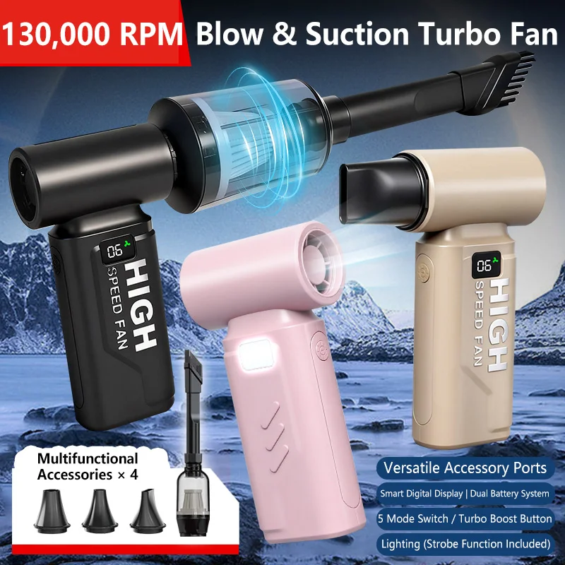 

High-Powered Handheld Vacuum Fan with 5 Speed Settings Smart Digital Display Dual-Power Source Portable Blower Vacuum Combo