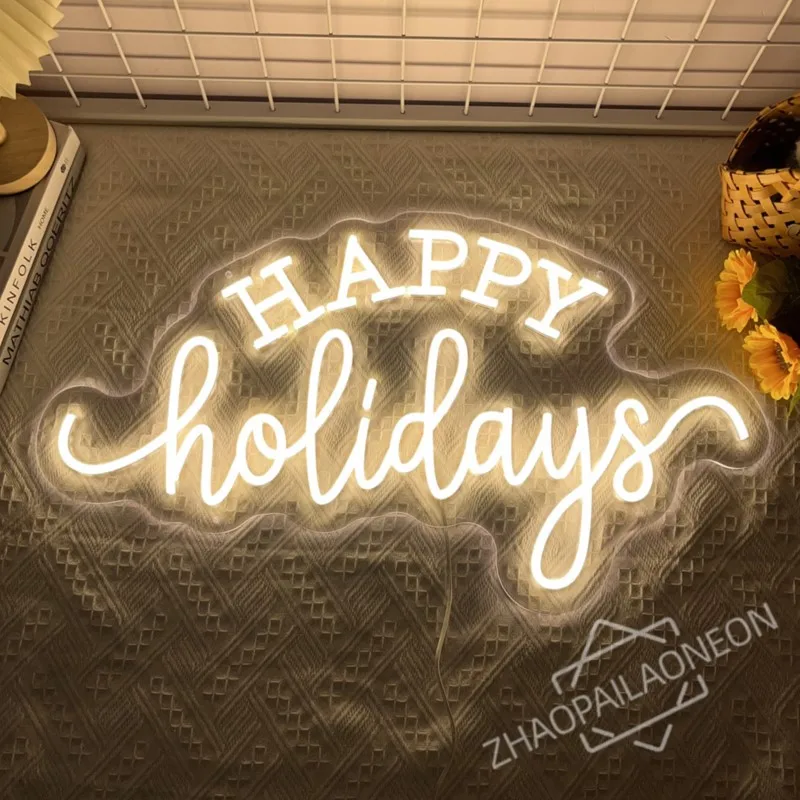 

Happy Holidays Neon Led Sign Merry Christmas Party Neon Lights Wall Art Decoration Room Decor Bedroom Night Lights Neon Lamps