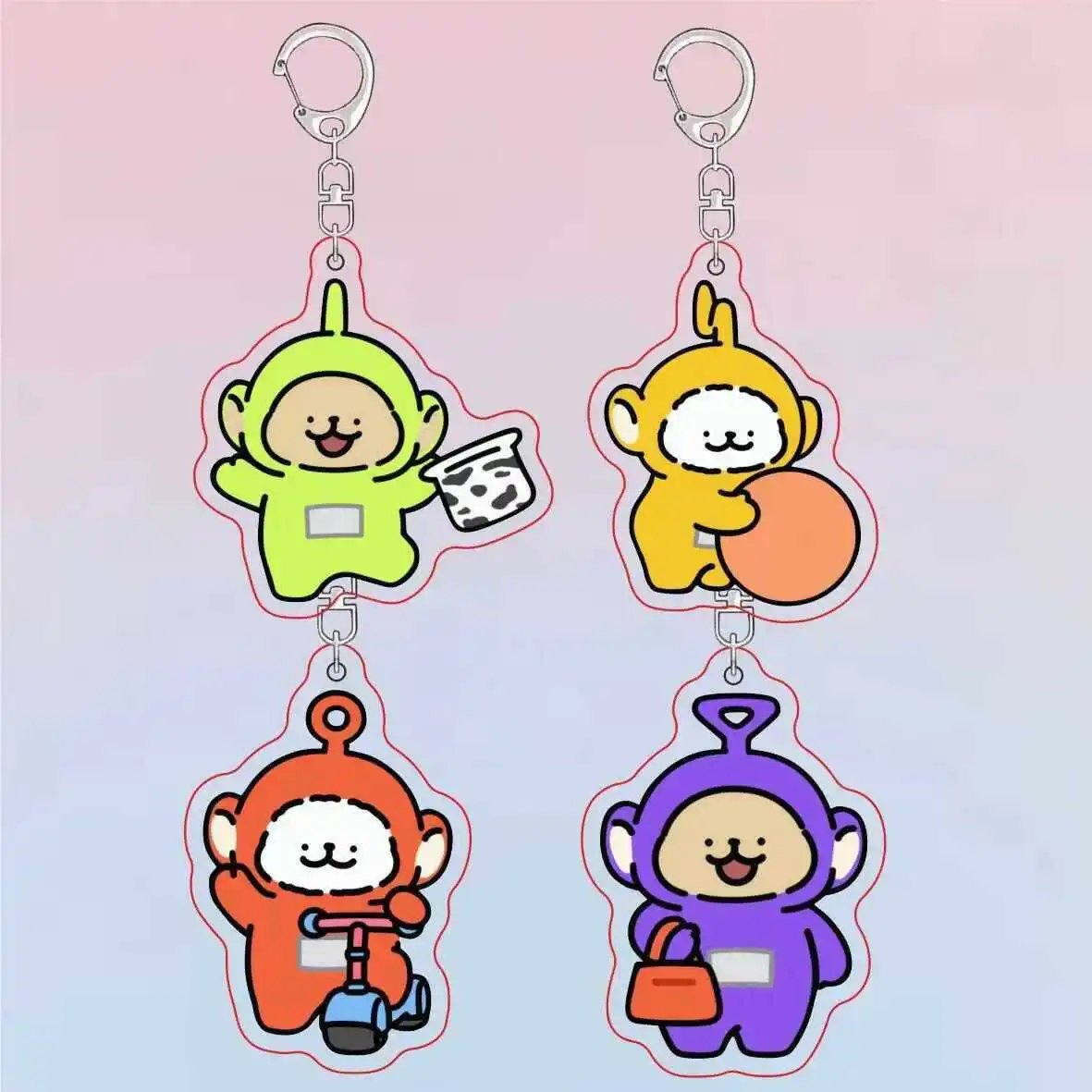 Teletubbies Line Dog Couple Best Friend Keychain Cute Cartoon Acrylic Schoolbag Pendant Friends Girl Gift Accessories Choice