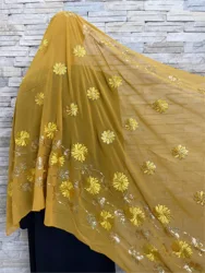 2023 Laatste Afrikaanse Lente Vrouwen Sjaal Chiffon Pailletten Geborduurde Ramadan Hijab Shawl Modieuze Toevallige Diamant Hoofddoek