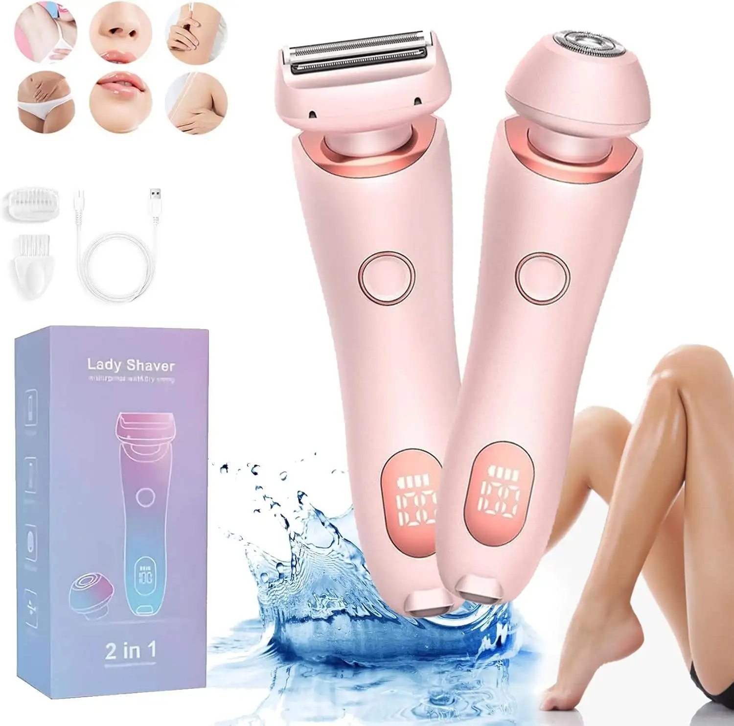 2 In 1 Electric Hair Remover For Women Epilator Bikini Trimmer Face Shavers Hair Razors For Underarms Legs Ladies Body Trimmer