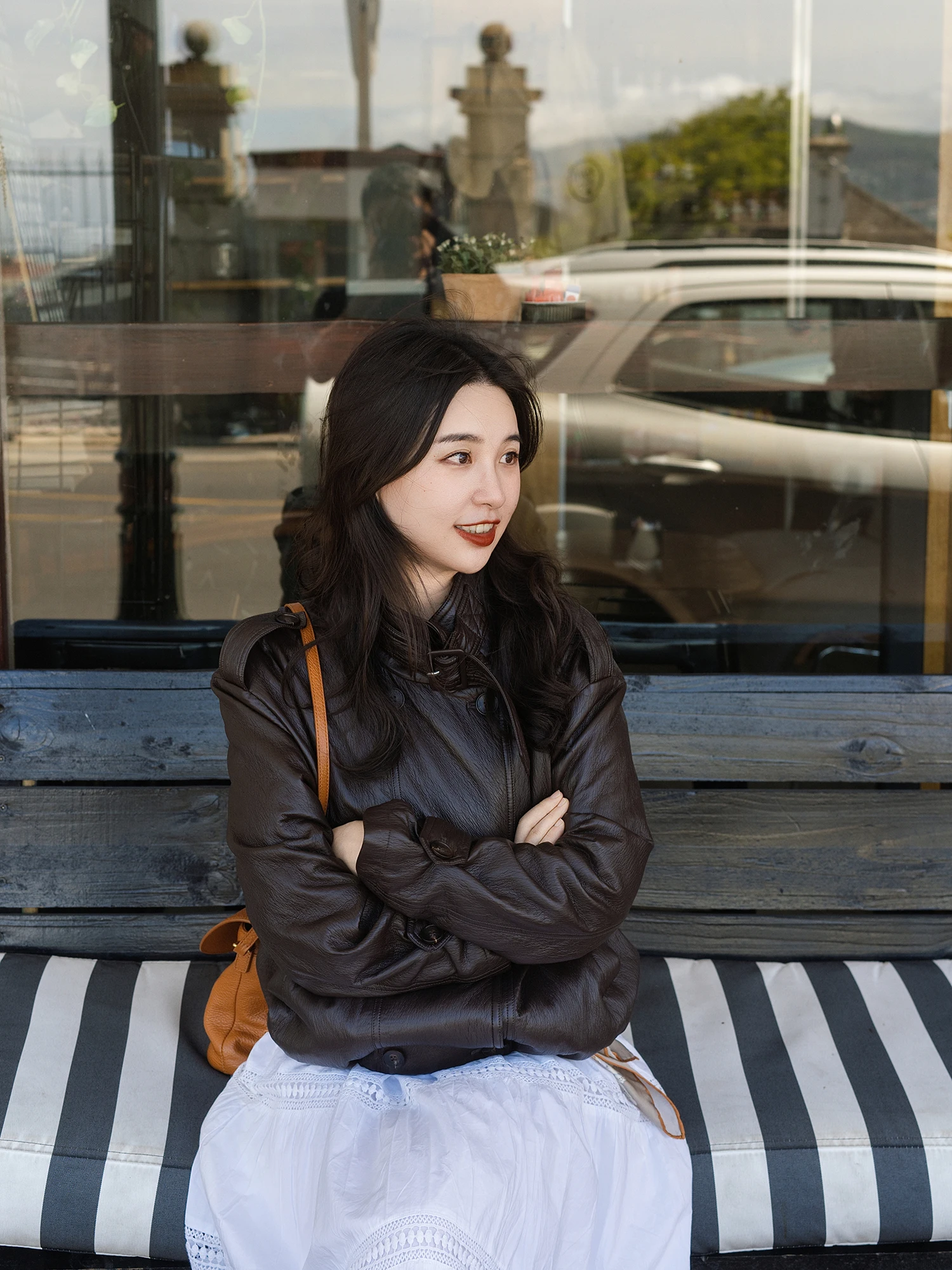 Apipedr Casual Sle Loose Fit Stand Collar PU Leather Jaet Versatile Outerwear Eco-friendly Faion for Young Women