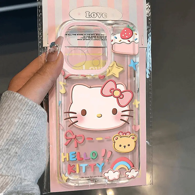 

Чехол для телефона Kawaii Sanrio Hello Kitty подходит для моделей IPhone 16 1514 Pro и милый защитный чехол для телефона с защитой от падения