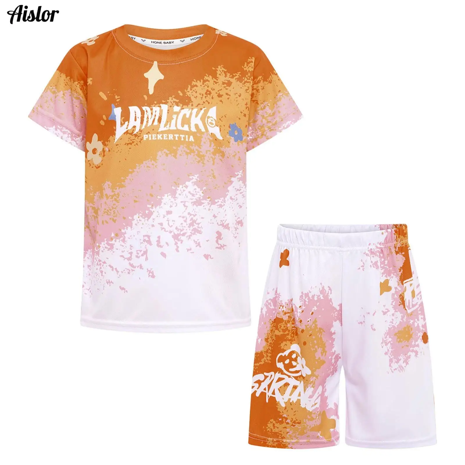 

Summer Kids Boys Clothes Quick-Drying Sports Set Gradient Letter Printed Athletic Outfit Short Sleeve T-shirt with Shorts Suit