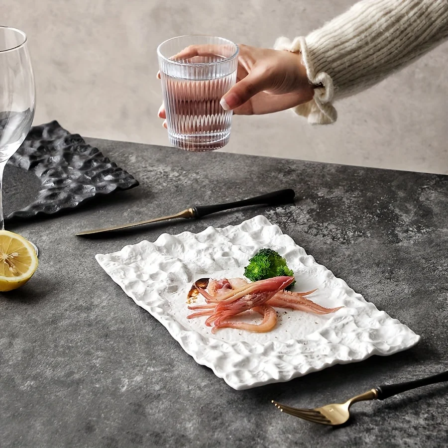 

Luxury Retro Beveled Ceramic Tableware Set Hotel Pasta Plate Home Use Wholesale Western Dessert Plate