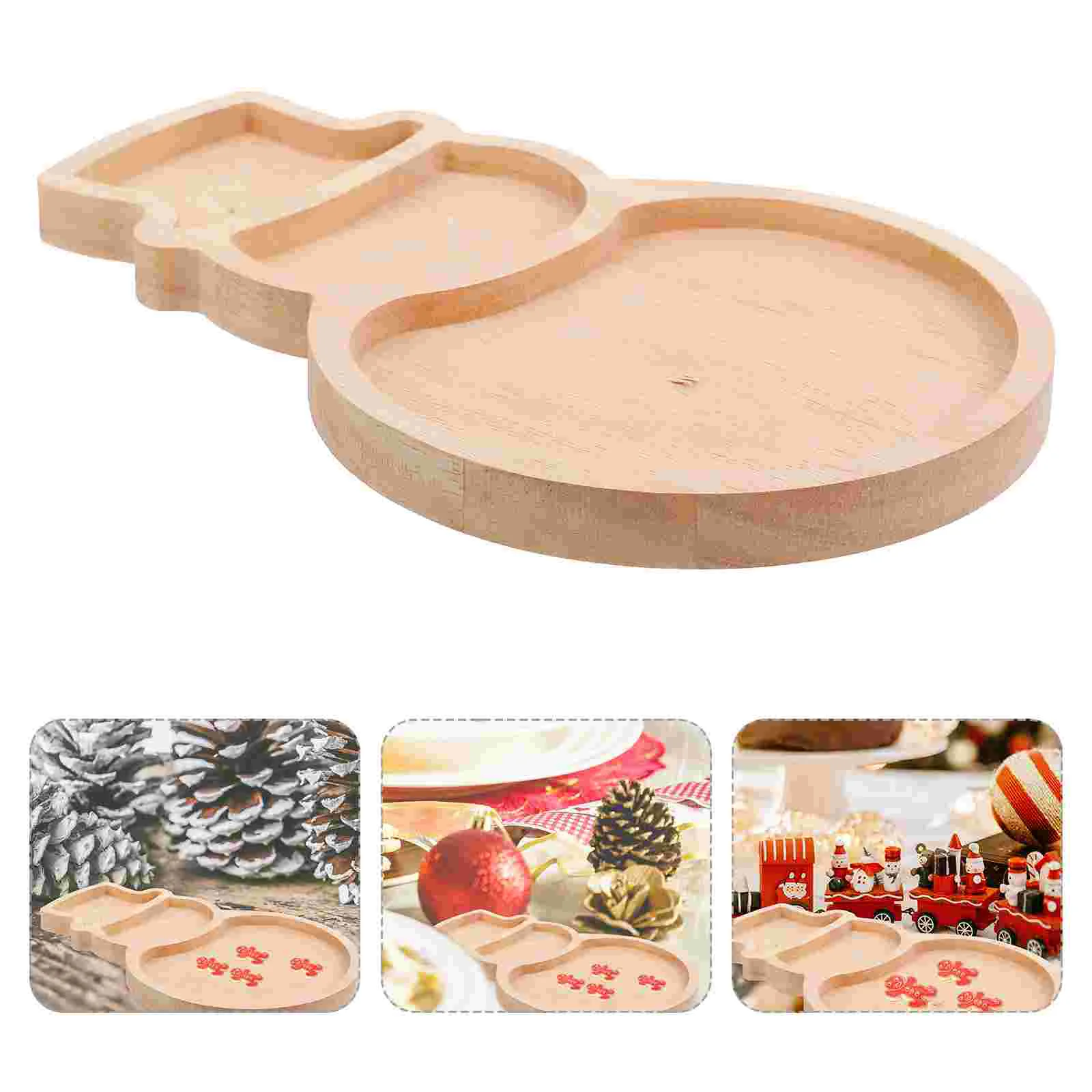 Christmas Snowman Tray Snack Plate Shaped Party Candy Plates Wood Dried Fruit Container Xmas Nuts