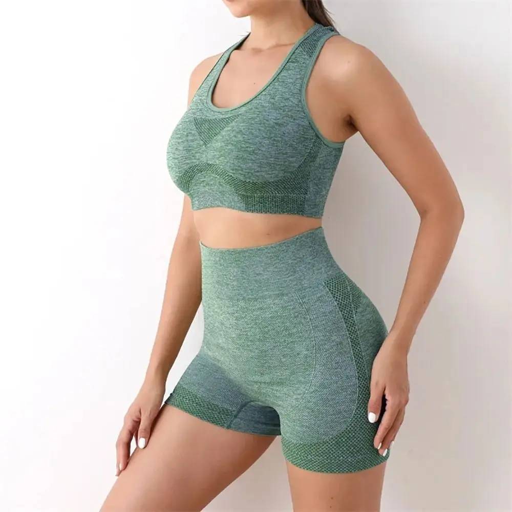 

2Pcs/Set Durable High Waist Women Yoga Set Crop Top Elastic Leggings Sports Suits Plus Size Seamless Workout Sportswear