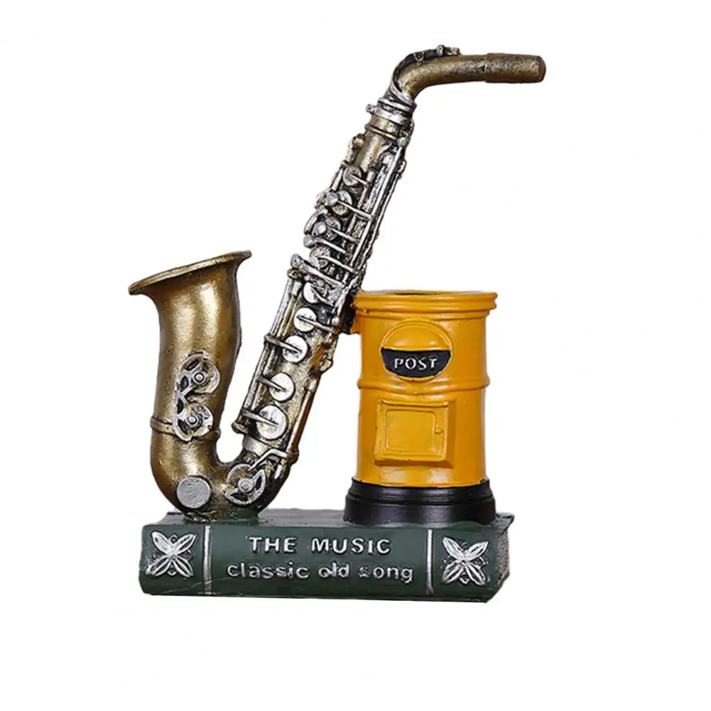 Desktop Pen Organizer Vintage Style Desk Accessory Vintage Saxophone Violin Pen Holder Resin Musical Instrument Desk for Office