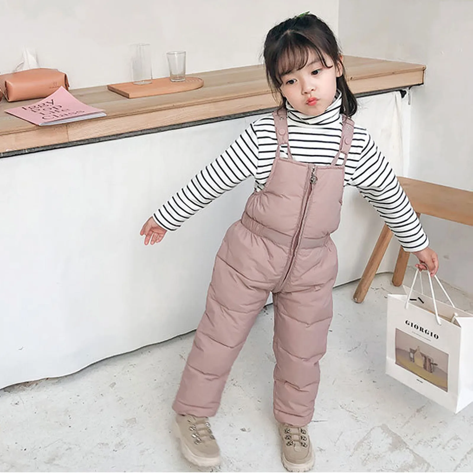 الشتاء الاطفال وزرة دافئة السراويل الخريف الفتيات الفتيان سميكة أسفل سراويل قطنية عالية الجودة الأطفال يندبروف الثلوج بذلة 1-5Y #5