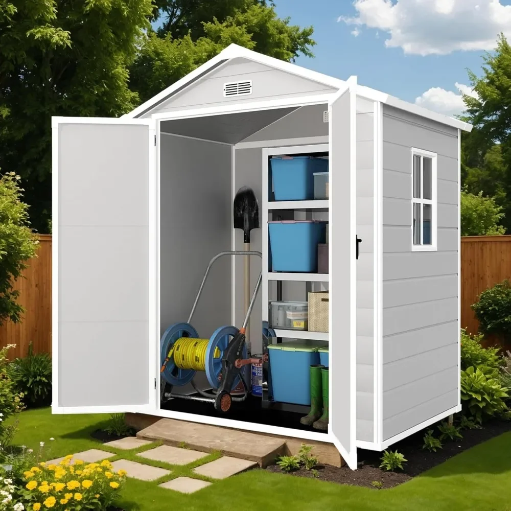 Outdoor Resin Storage Shed With Reinforced Floor Patio Furniture or Lawn Mower Bicycles Secure Door Lock (6 * 4.4 FT) Sheds Home