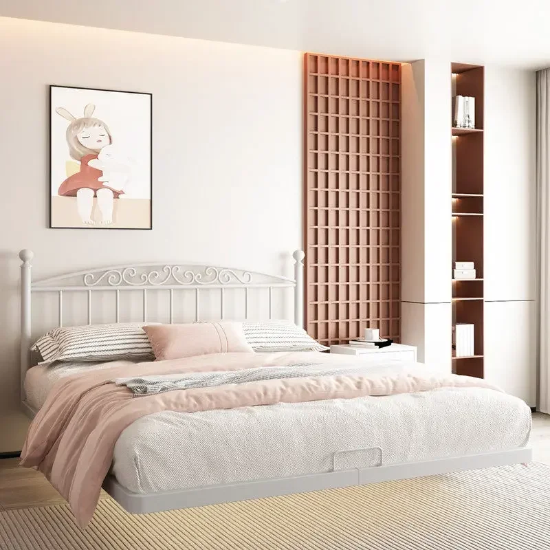 Italian floating double bed metal durable black minimalist bed frame interior practical bases e armações de cama home furniture