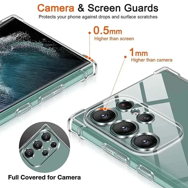 Luxury Shockproof Clear Phone Case For Samsung Galaxy S20 FE S21 Plus S22 S23 S24 Ultra Silicone Transparent Soft Back Cover