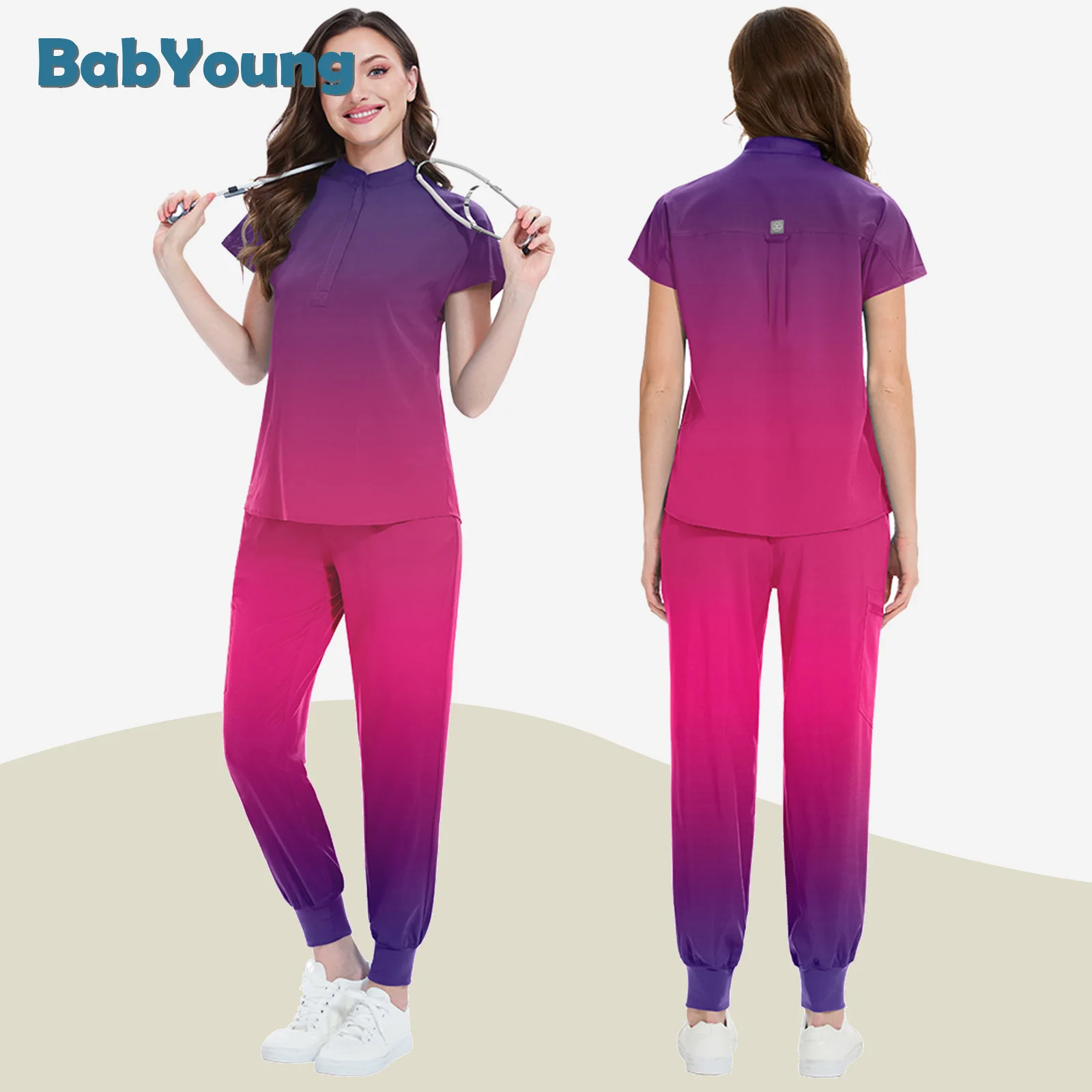 Tinta unita Colletto rialzato Stile UCI Personale infermieristico Lavaggio a mano da donna Vestiti Pantaloni a gamba dritta Cic orale Abiti chirurgici