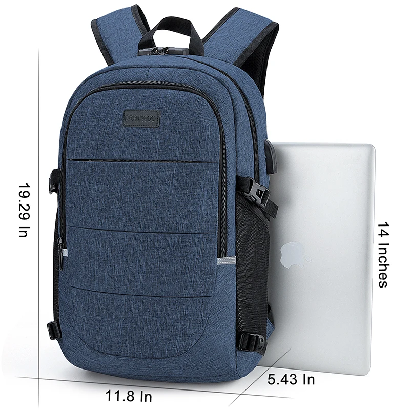 Mochila neutra elegante com vários bolsos, à prova d'água, antirroubo, mochila para computador de 14 polegadas, portas reservas de USB e fone de ouvido