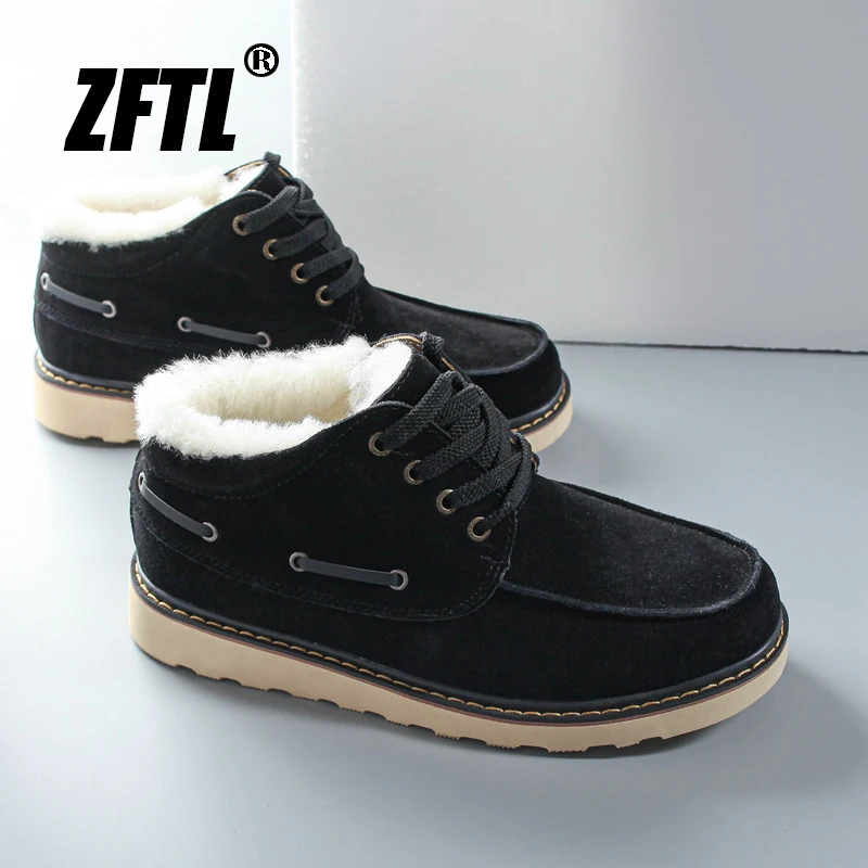 ZFTL Men's Warm Boots Winter men's Warm thickened Snow boots Wool thick bottom Cotton boots 2023 Ankle Lace up Casual Boots New