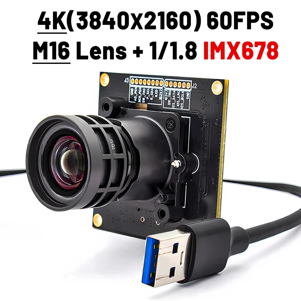 

Industrial 4K 60FPS USB3.0 Camera Module 1/1.8" IMX678 Sensor With 2.8/4/6/8mm M16 Mount Lens Plug And Play For Machine Vision
