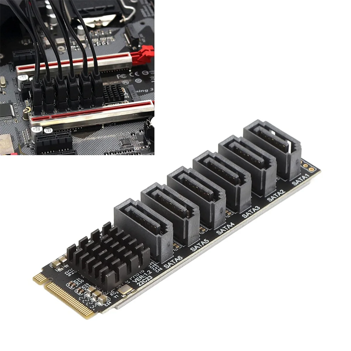 A39U M.2 to SATA3.0 Adapter Card, PCB 6Gbps High Speed ASM1166 M.2 PCIE to SATA Expansion Card Support 6 SATA Devices