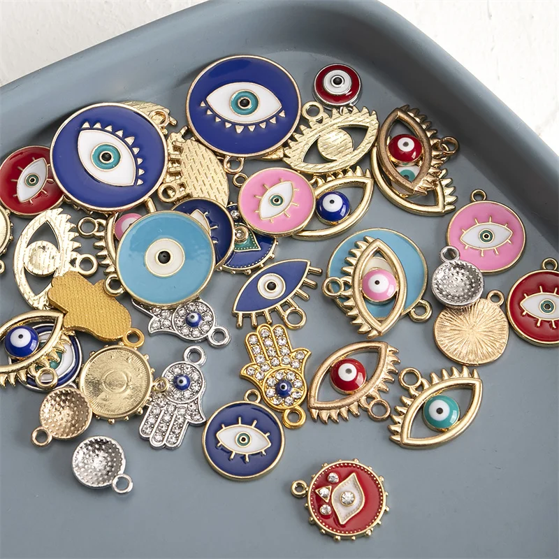 Trendy 40pcs/lot Mixed Colorful Enamel Eye Charms Pendant DIY Necklace Bracelet For Jewelry Making Accessories