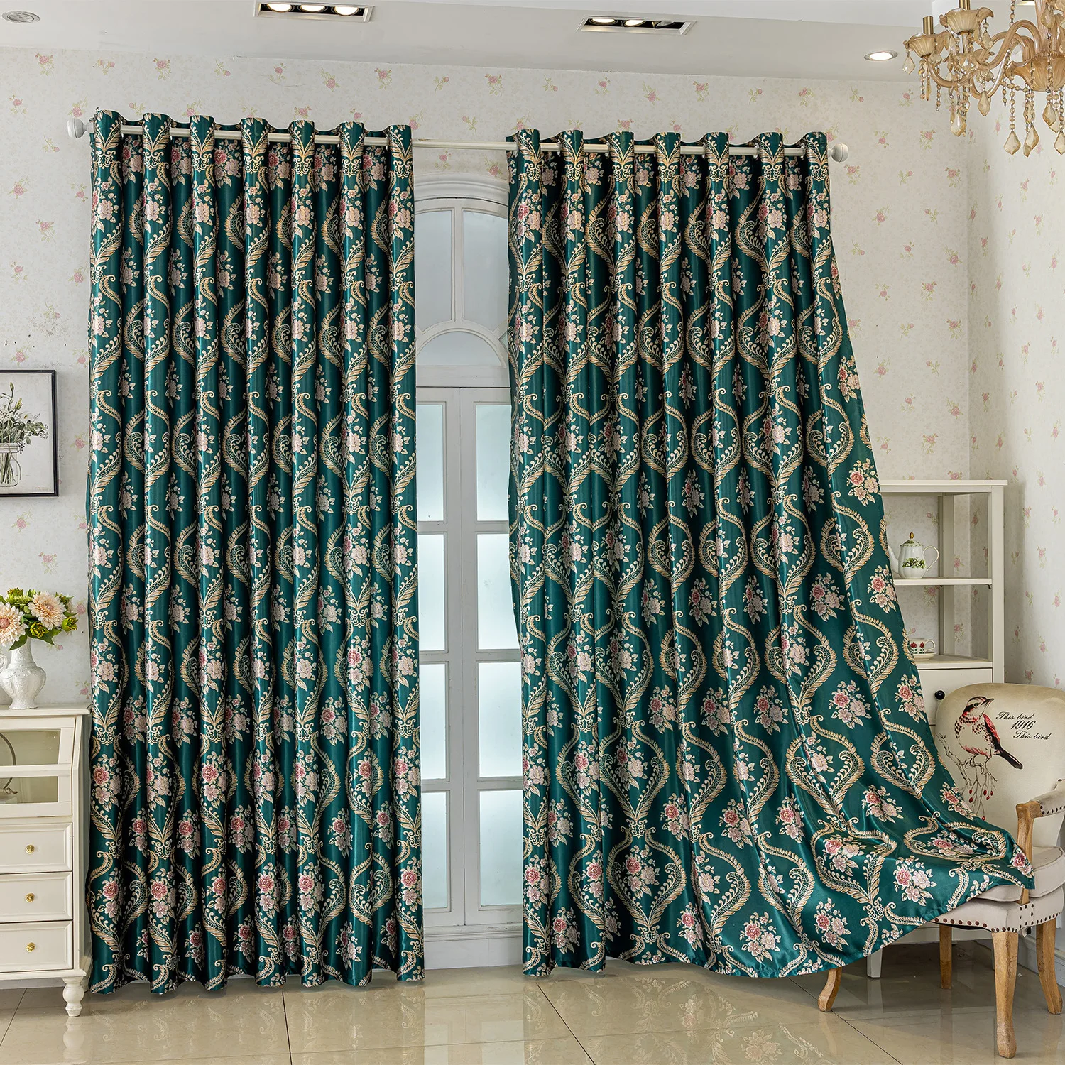 200038   Tangmei retro printed living room balcony high-end blackout French curtains