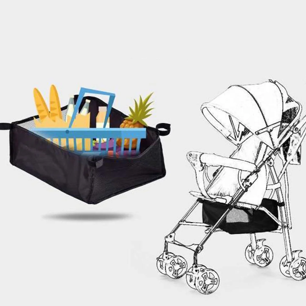 

Baby Stroller Storage Bag Large Capacity 35x32x15 Black Bottom Basket Shopping Net Durable Portable Easy Clean Stroller