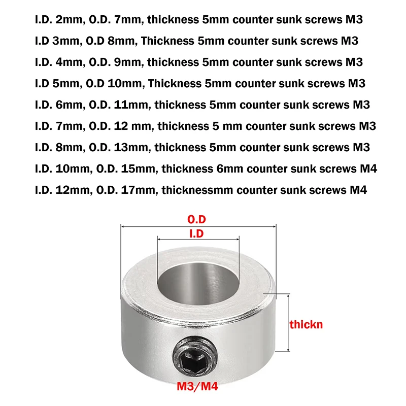 2/3/4/5/6/7/8/10/12mm Shaft Collar Retaining Ring Nickel-plating Metal Shaft Clamping Sleeve Landing Gear Stopper Wheel Lock