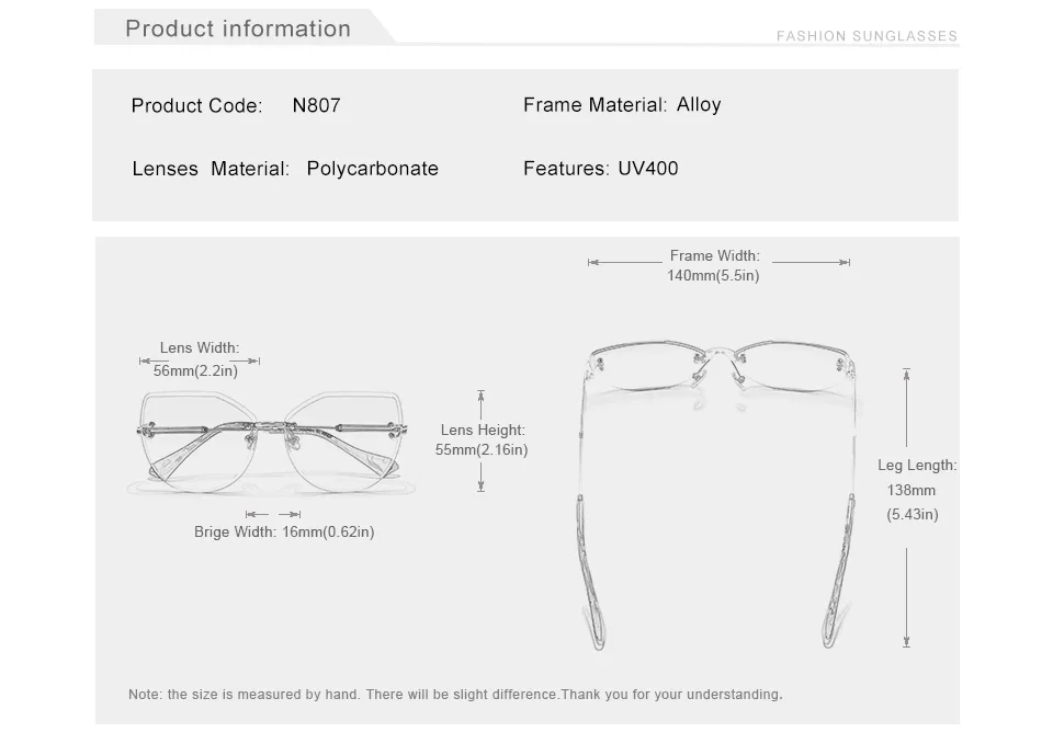 KINGSEVEN Trend Randlose Sonnenbrille Frauen Gradient Brillen Vintage Urlaub für Dame Zubehör Reise Brillen – Detail 1