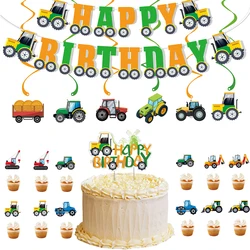 Tractor Birthday Decorations Farm Tractor Birthday Banner Hanging Swirls Cake Topper Farm Barn Tractor Birthday Party Supplies