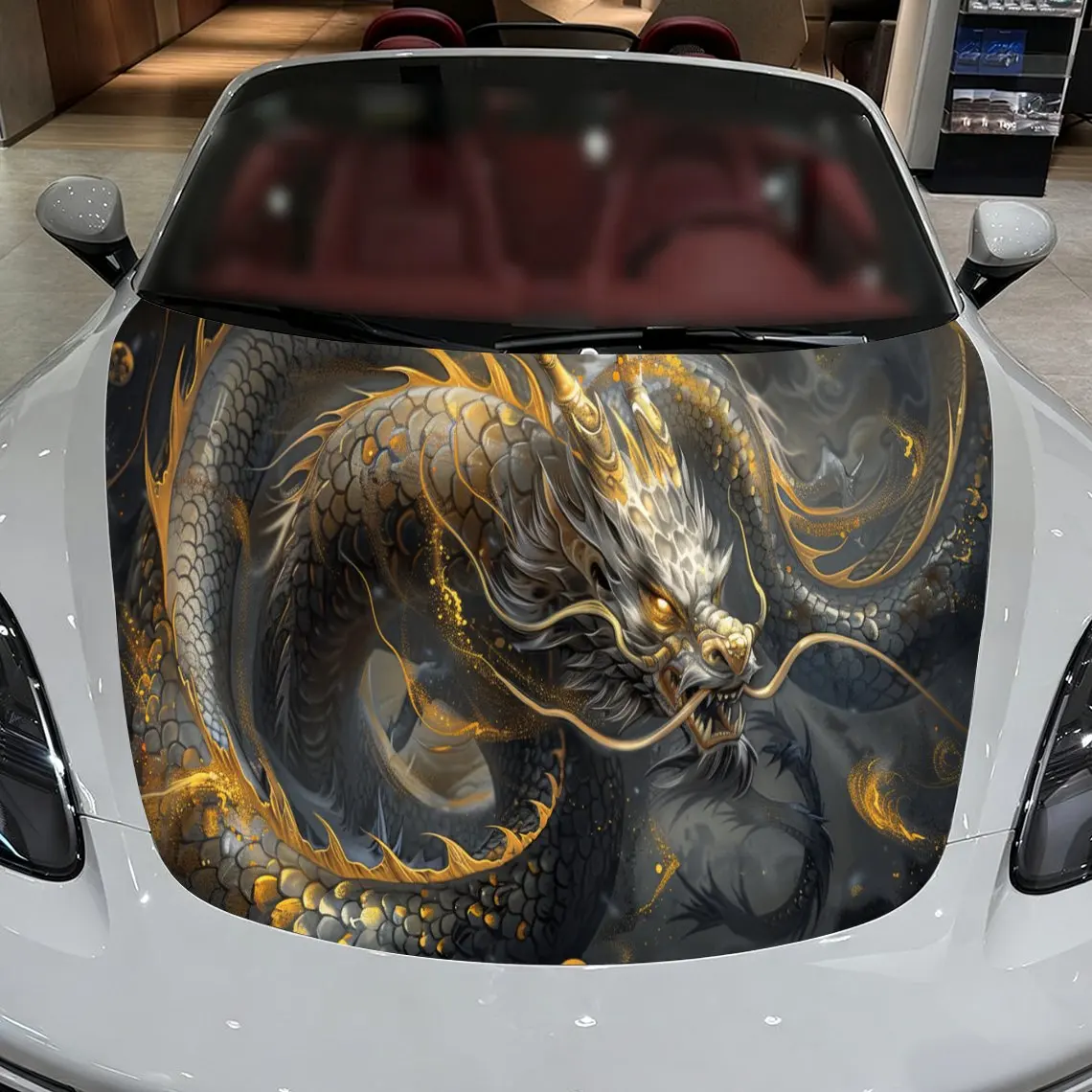 

Golden Dragon Car Hood Stickers - Self-Adhesive, Waterproof and Durable Vinyl Wrap, Decorate And Protect Your Car - The Gift For