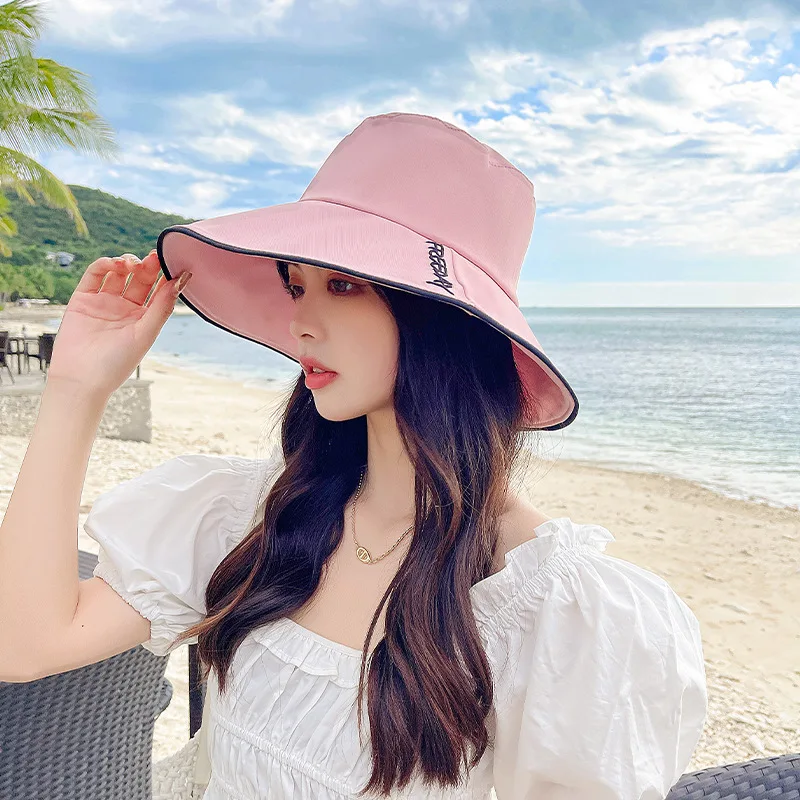 Fashion All-Match Reversible Fisherman -Proof Sun Protection Women's New Shopping Big Brim Summer Bucket Hat Trendy S