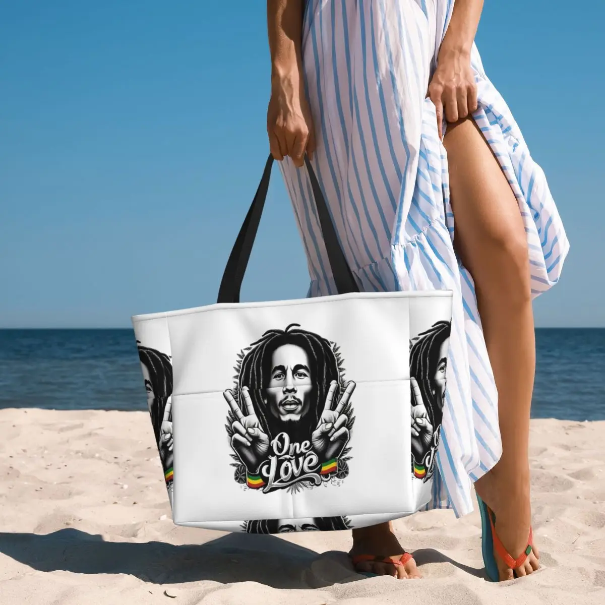 กระเป๋าโท้ทชายหาดสไตล์เร็กเก้ของบ็อบ มาร์ลีย์ กระเป๋าสะพายกีฬา โยคะ กระเป๋าเดินทางขนาดใหญ่สำหรับผู้หญิง กระเป๋าฟิตเนส