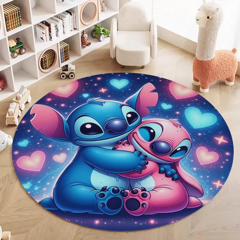 MINISO Disney Stitch and Angel Heart Print Round Carpet Non-slip Rugs for Home Living Room Rug Washable Bedroom Floor Mat