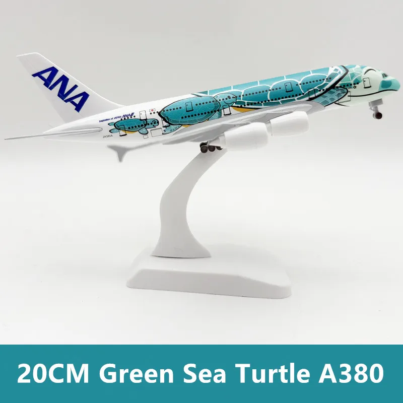 

20CM Diecast Metal Alloy Japan Airline ANA Orange/Blue/Green Sea Turtle A380 With Stand Landing Gear Airplane Collection Display