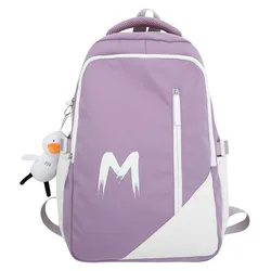 Mochila de nylon de grande capacidade para meninas, mochila simples de bolso múltiplo, fofa estudante do ensino médio, na moda