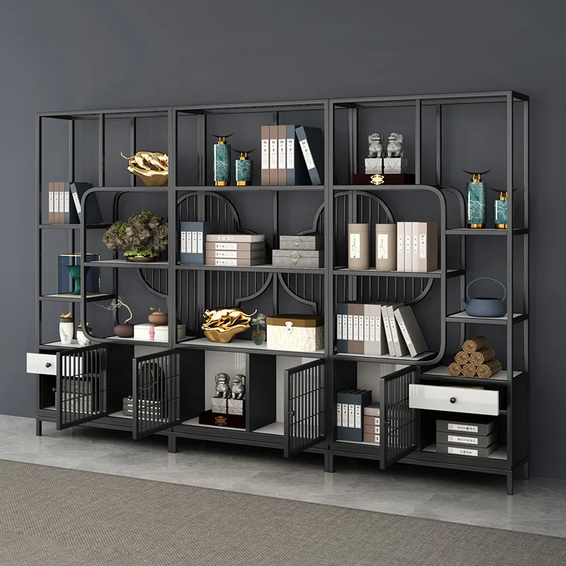 New Chinese plum blossom bogu frame living room combination light luxury office shelf bookshelf