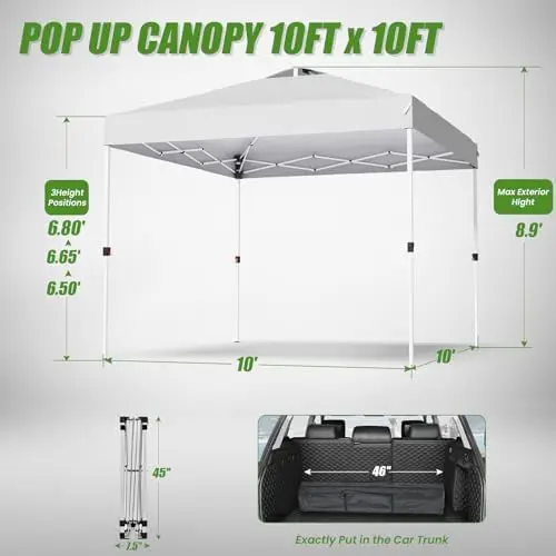 10x10 Pop Up Canopy, Heavy Duty Pop Up Tent with Carrying Bag for Easy Moving, Easy Up Canopy Tent for Parties, Events
