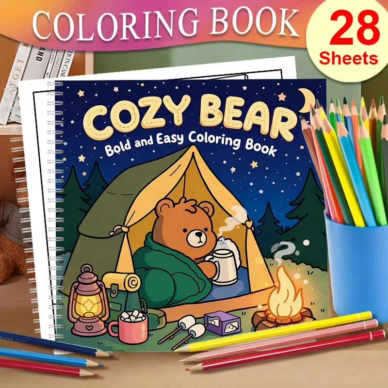 Cozy Bear Coloring Book for Adult Colouring Book, Birthday Day Gift, Back to School Supplies, Adults Cute Drawing Book