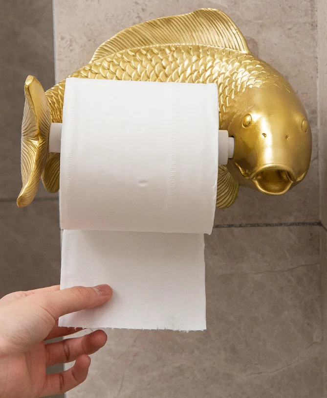 

Toilet paper roll holder creative personality toilet paper towel holder bathroom no punching cute household carp paper holder