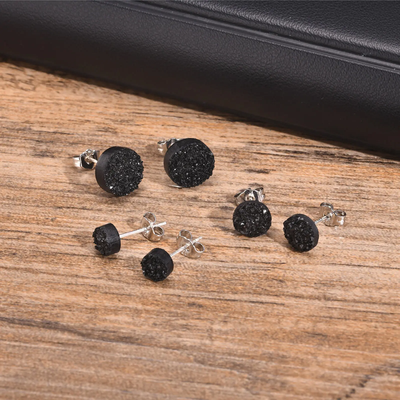 S925 Needle Crystal Cluster Earrings for Men Boys, Simple Rock Punk Hiphop Black Round Stud Earrings 6/8/10mm,Male Jewelry Gifts