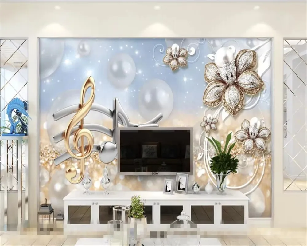 

Custom high quality wallpaper mural Musical notes modern flower jewelery background wall 3d wallpaper papel para pared