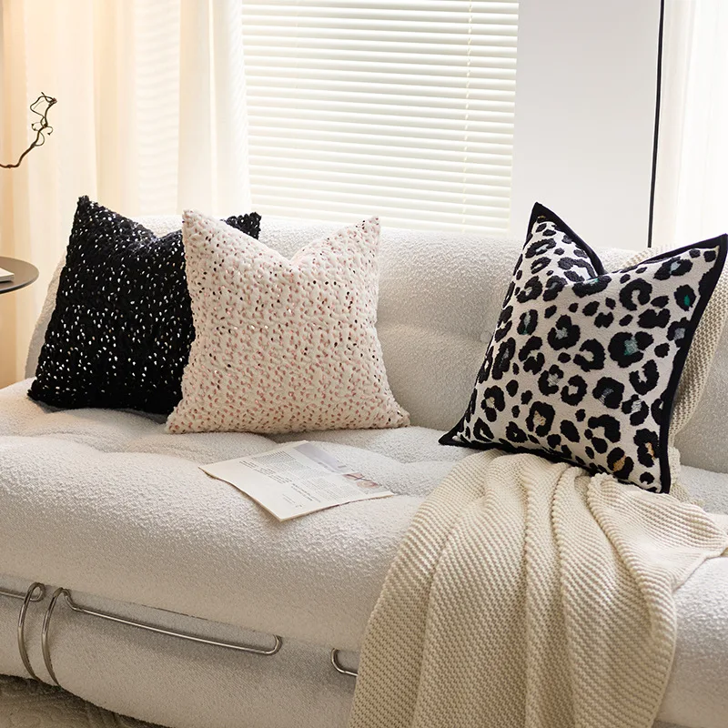 Nordic Plush Sequin Woven Cushion Cover Black and White Chenille Yarn-dyed Jacquard Throw Pillow Covers Living Room Bedroom