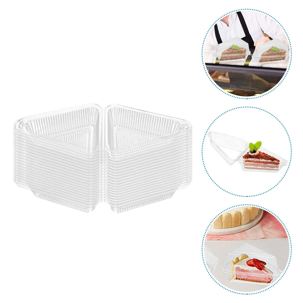 50 Pcs Triangular Cake Box Cheesecakes Boxes Storage Container Plastic Containers Mini Clear Slice The Pet Go with Lids