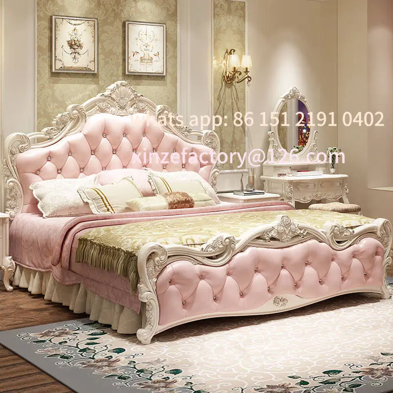 CustomizableEuropean bed modern simple solid wood princess simple European pink leather wedding master furniture combination set