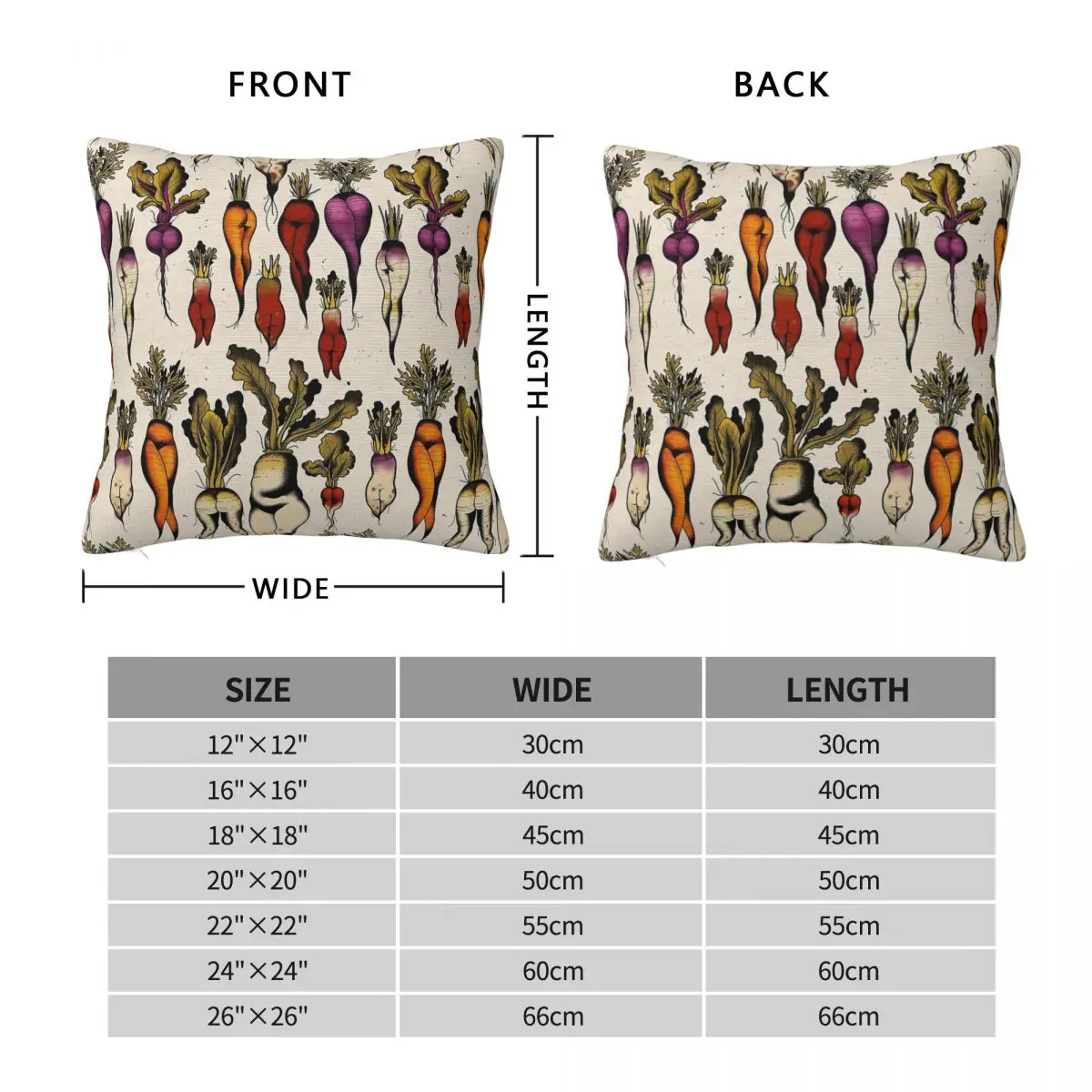 Botanical Chart Root Vegetables Square Pillowcase Polyester Linen Velvet Printed Zip Decorative Pillow Case Bed Cushion Case