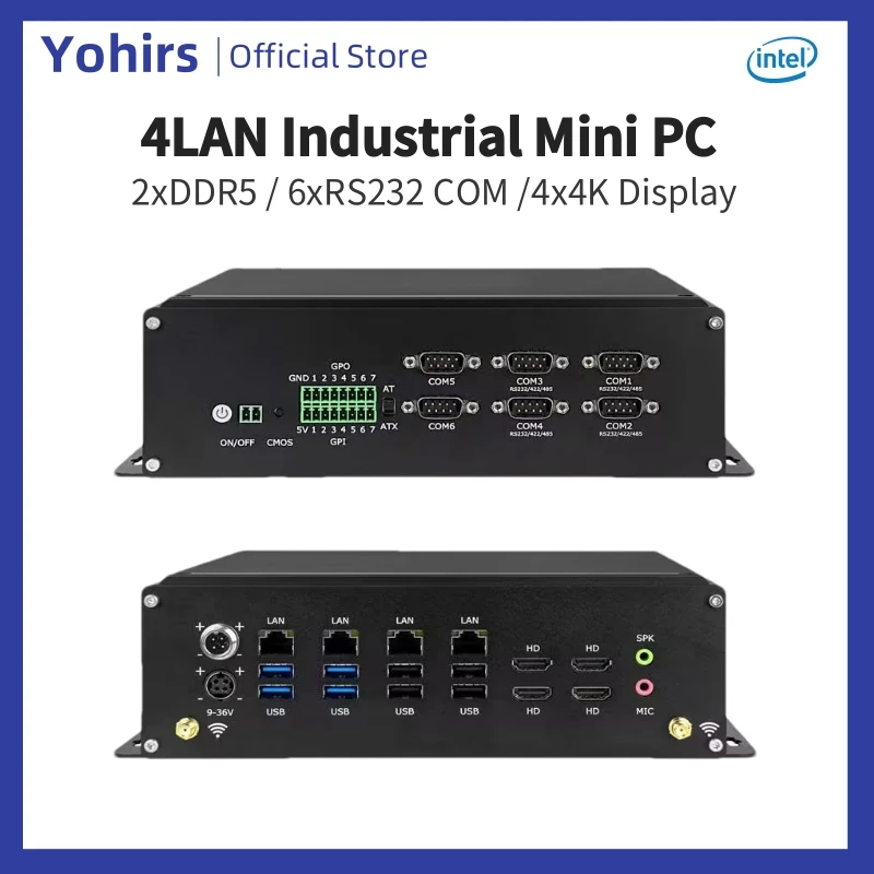 13th Industrial Mini Pc i7 13650HX i7 12650HX DDR5 4HD2.0 6COM GPIO I5 8305G M.2 NVME 2x2.5G Lan Wall Mounted Rugged PC Linux 4G